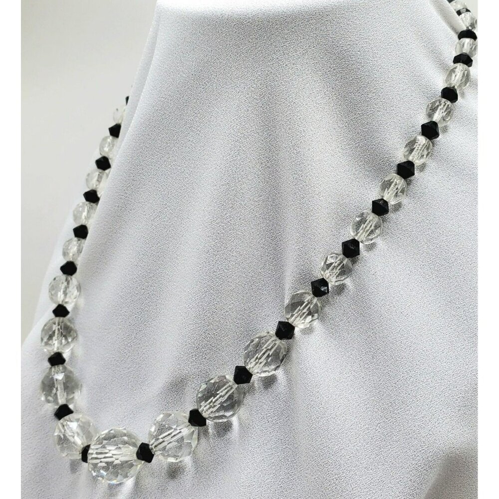 Vintage 17" Choker Necklace Clear Black Beads Faceted Sterling Graduated Spacers - Picture 4 of 16